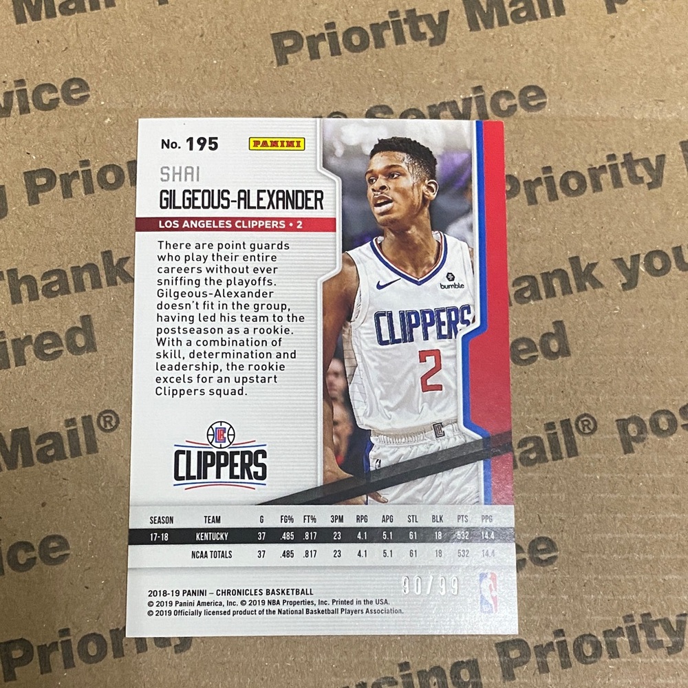2018 Panini Playoff Shai Gilgeous Alexander Rookie!! /99!!! - Picture 2 of 3